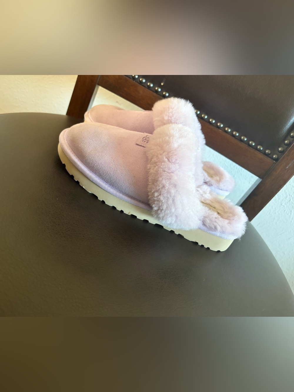UGG Pink Plush Shearling Slide Mules